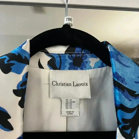 786 Christian Lacroix Floral Silk Blazer Size XS Color White Blue - Picture 5 of 7